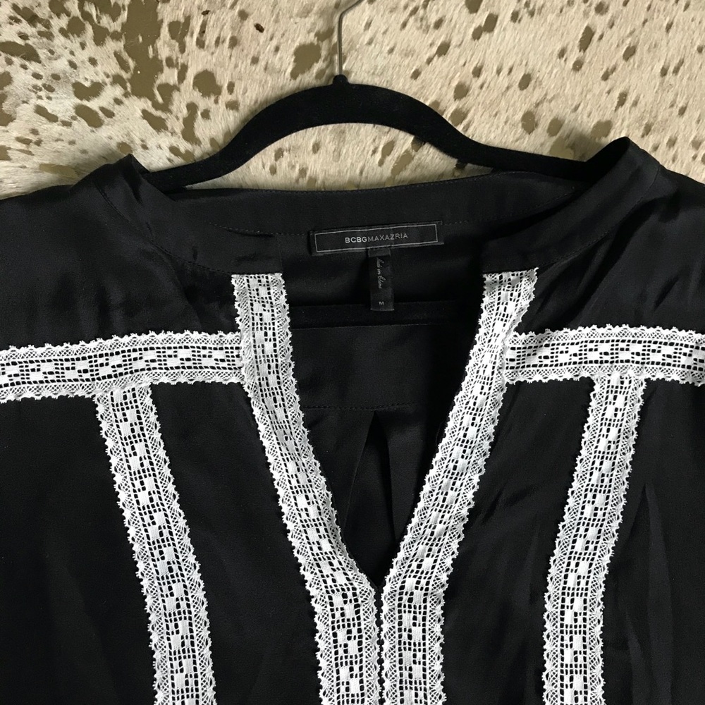 BCBG Classy Black with White Lace Tunic